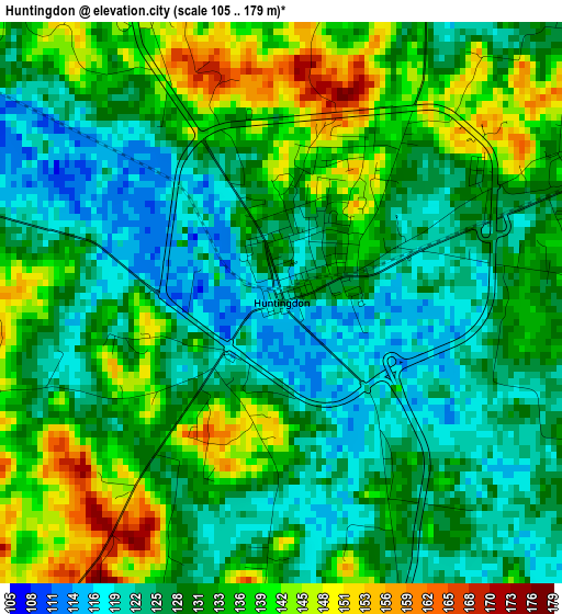 Huntingdon elevation map