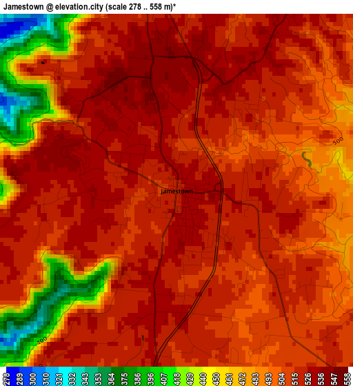 Jamestown elevation map