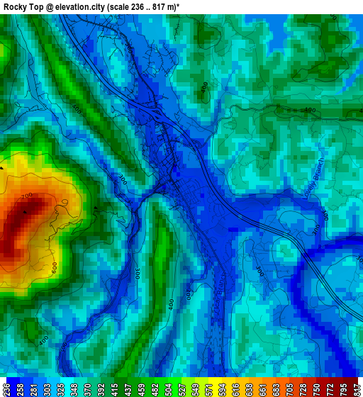 Rocky Top elevation map