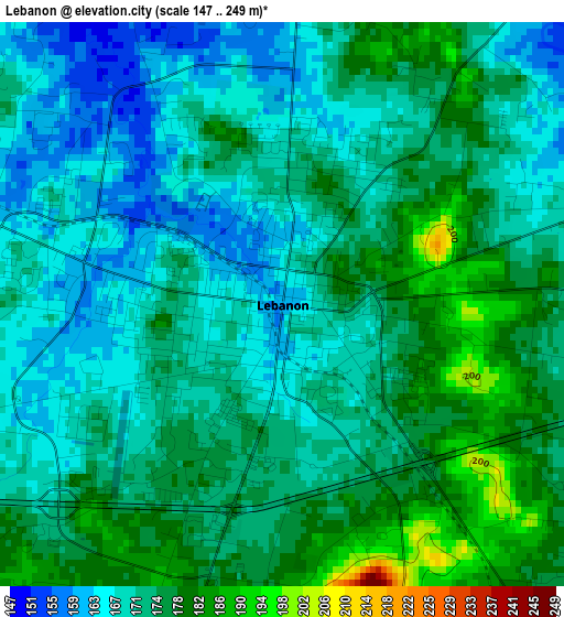 Lebanon elevation map