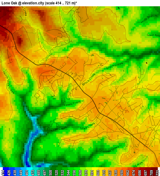 Lone Oak elevation map