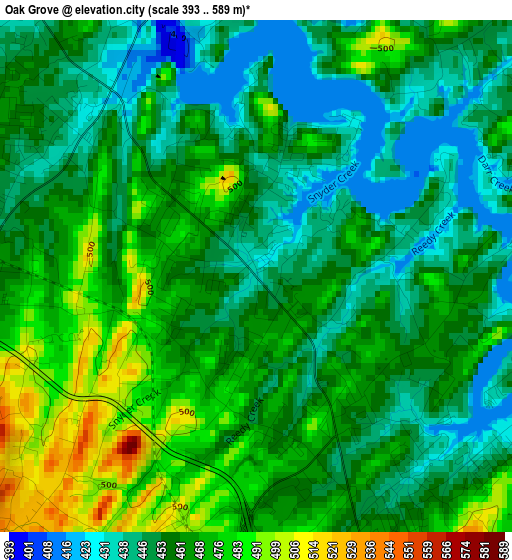 Oak Grove elevation map