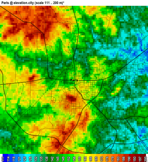 Paris elevation map