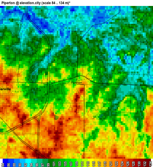 Piperton elevation map