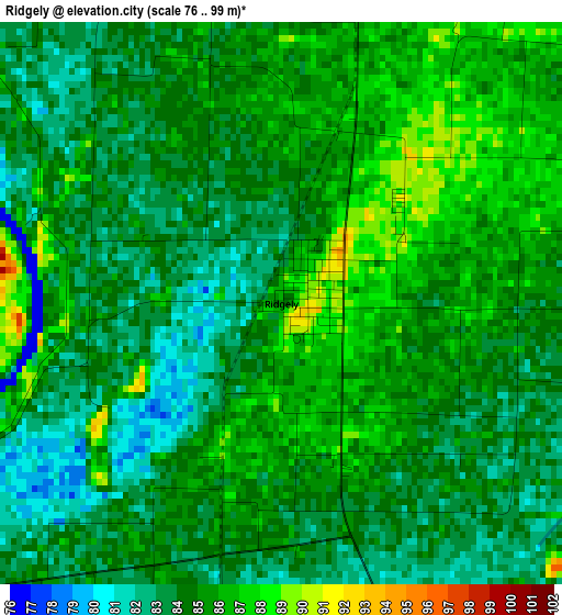 Ridgely elevation map