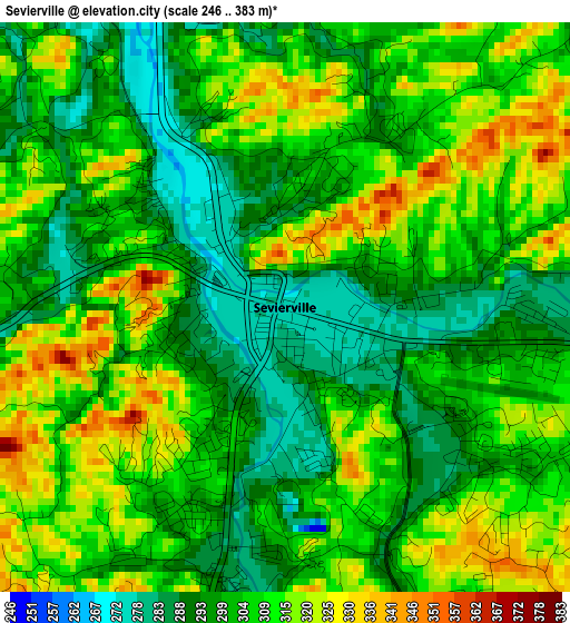 Sevierville elevation map