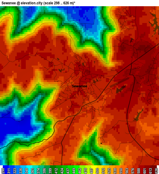 Sewanee elevation map