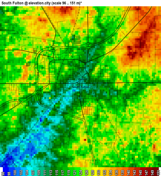 South Fulton elevation map