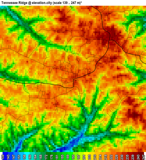 Tennessee Ridge elevation map