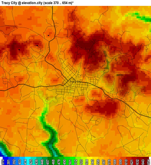 Tracy City elevation map