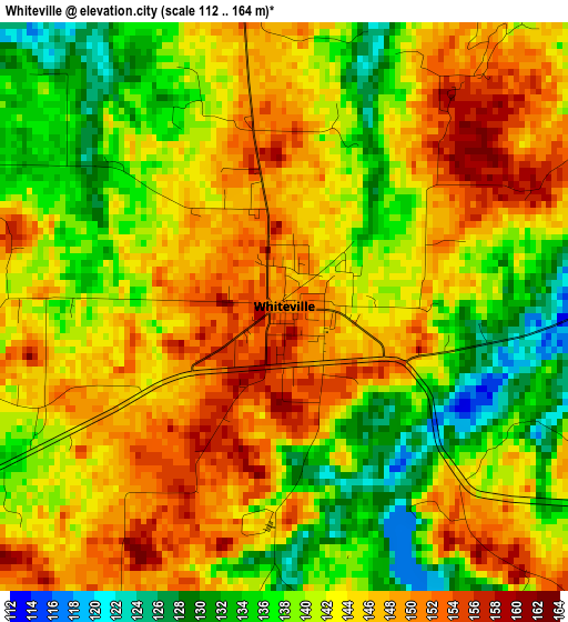 Whiteville elevation map