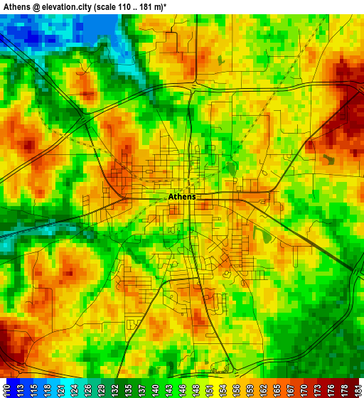 Athens elevation map