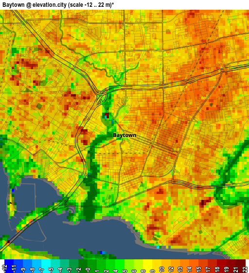 Baytown elevation map