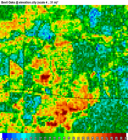 Bevil Oaks elevation map