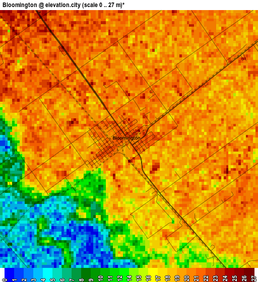 Bloomington elevation map