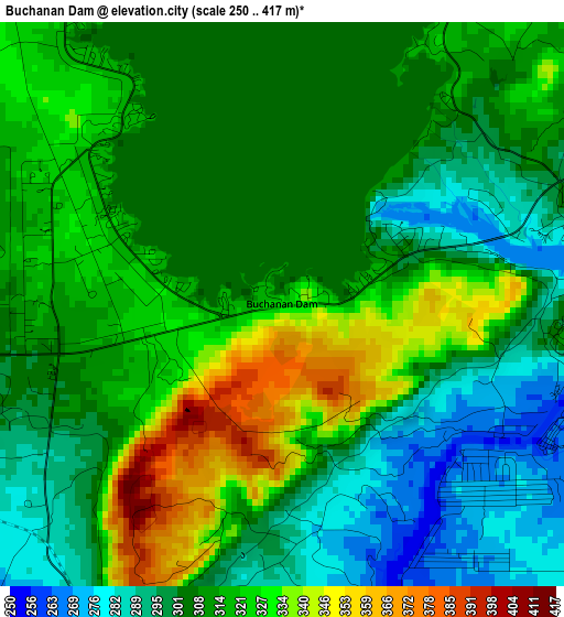 Buchanan Dam elevation map