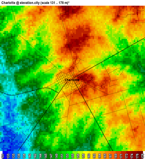 Charlotte elevation map