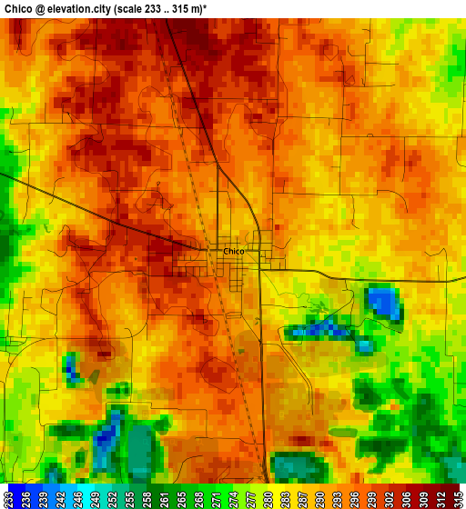 Chico elevation map