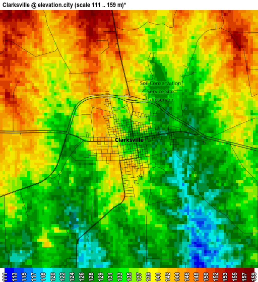 Clarksville elevation map