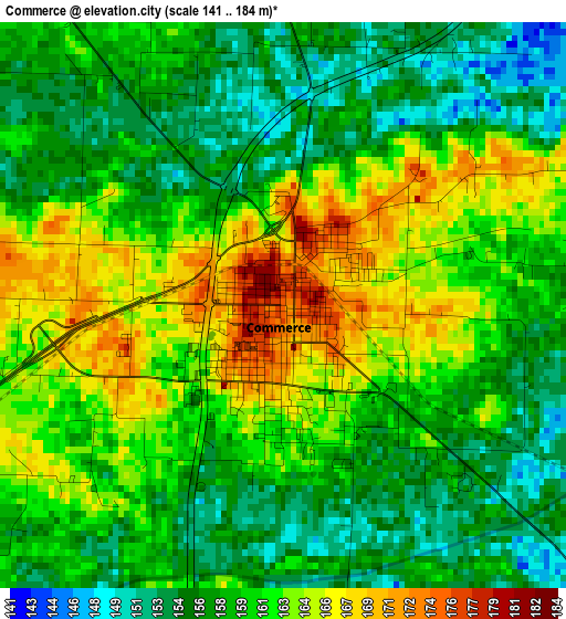 Commerce elevation map