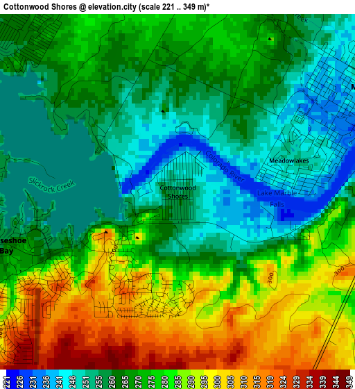 Cottonwood Shores elevation map