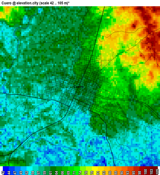 Cuero elevation map