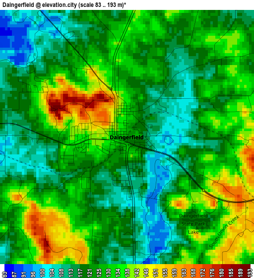 Daingerfield elevation map