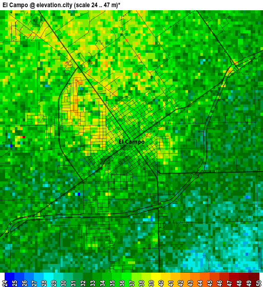 El Campo elevation map