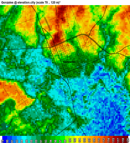 Gonzales elevation map