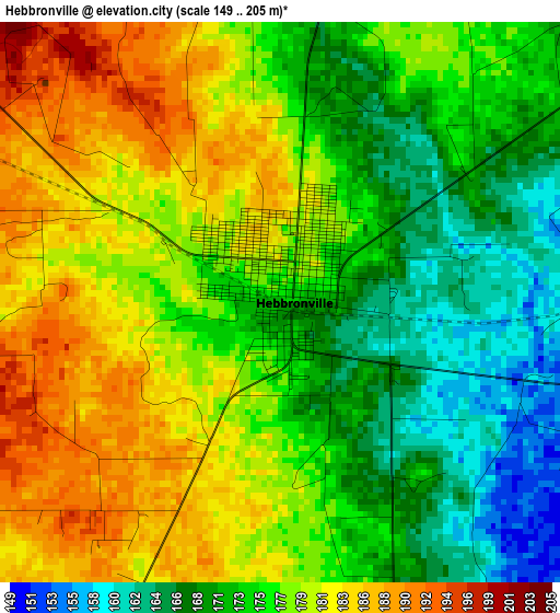 Hebbronville elevation map