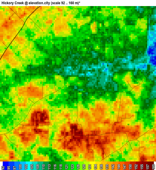 Hickory Creek elevation map