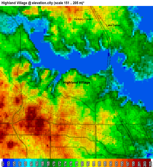 Highland Village elevation map