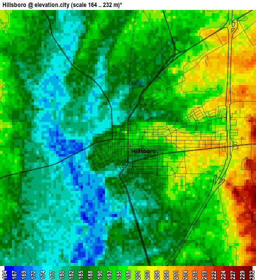 Hillsboro elevation map