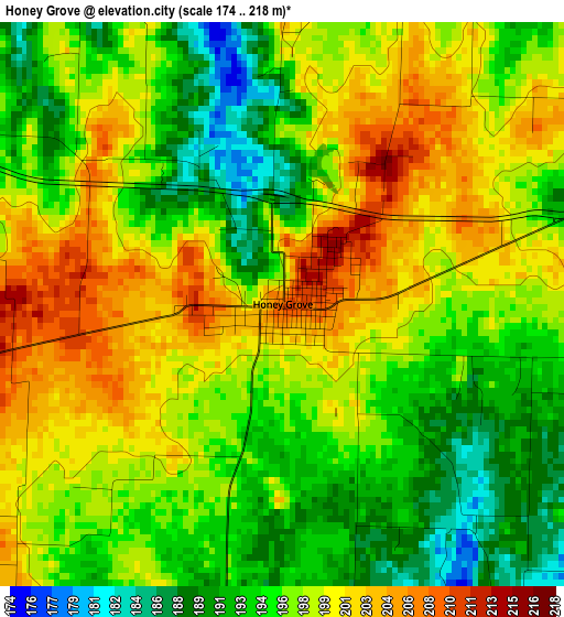 Honey Grove elevation map