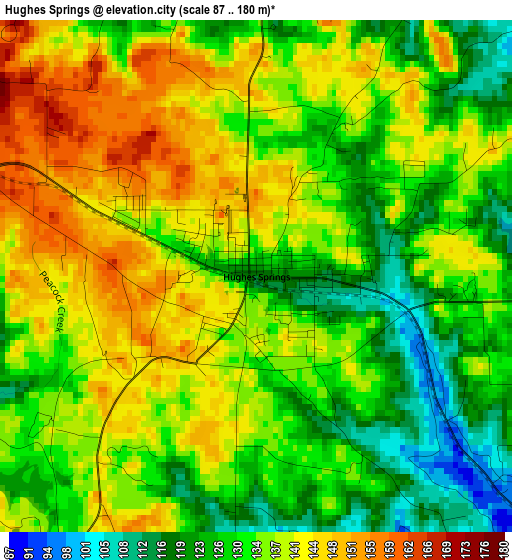 Hughes Springs elevation map