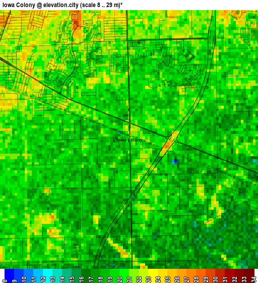 Iowa Colony elevation map