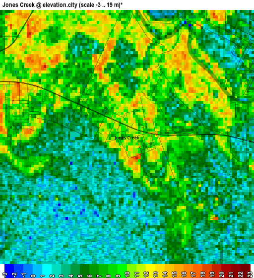 Jones Creek elevation map