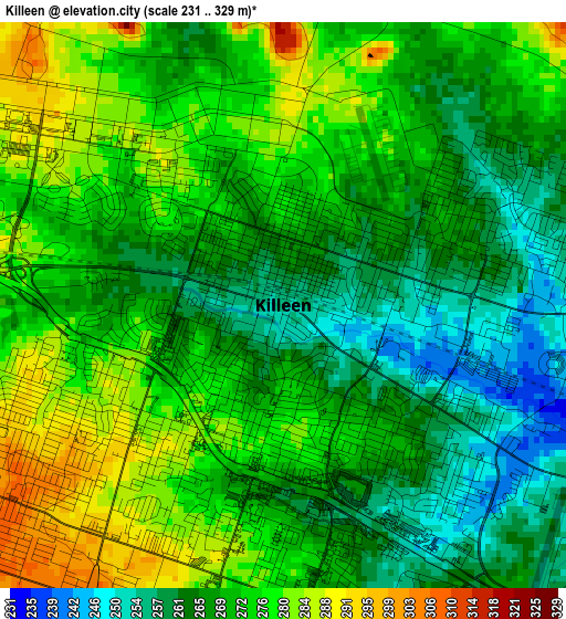 Killeen elevation map