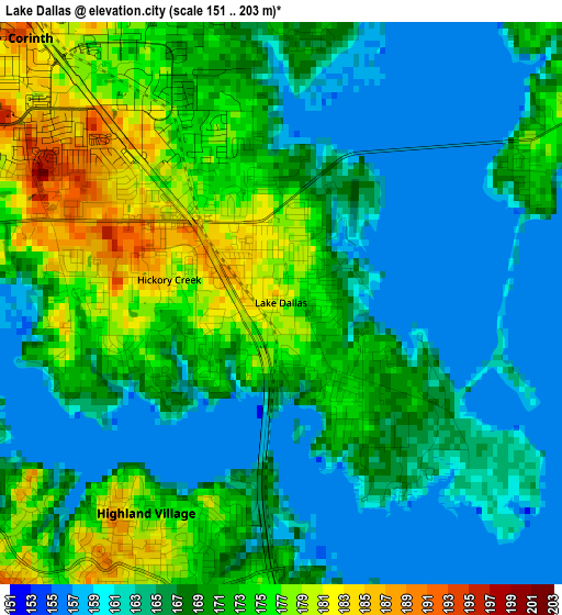 Lake Dallas elevation map