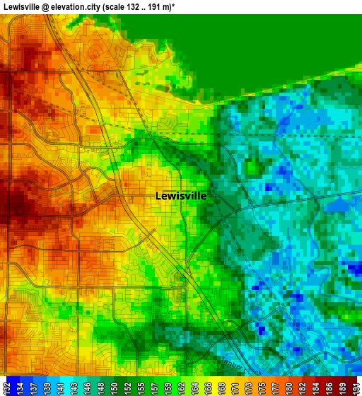 Lewisville elevation map