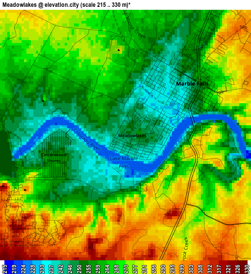 Meadowlakes elevation map