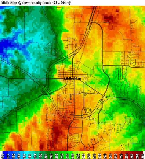 Midlothian elevation map