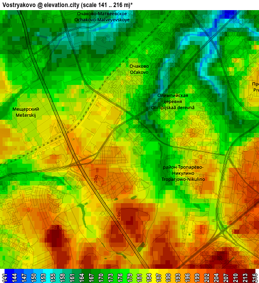 Vostryakovo elevation map