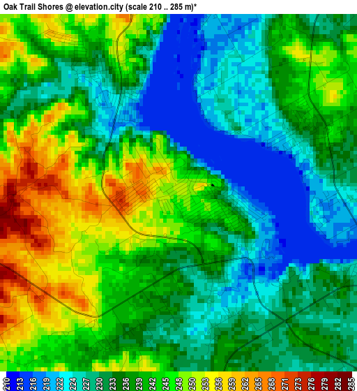 Oak Trail Shores elevation map