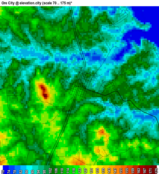 Ore City elevation map