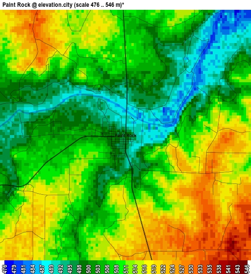 Paint Rock elevation map