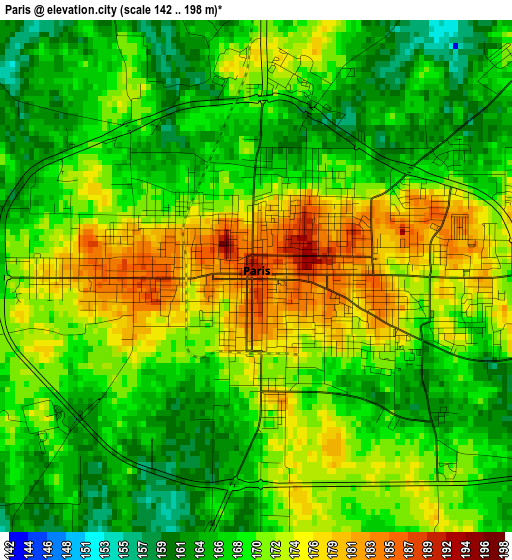 Paris elevation map