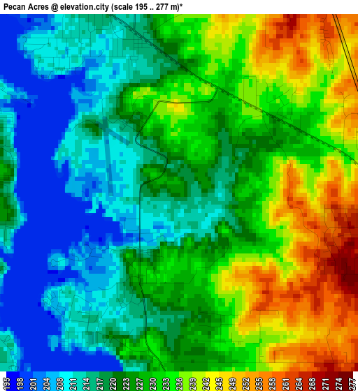 Pecan Acres elevation map