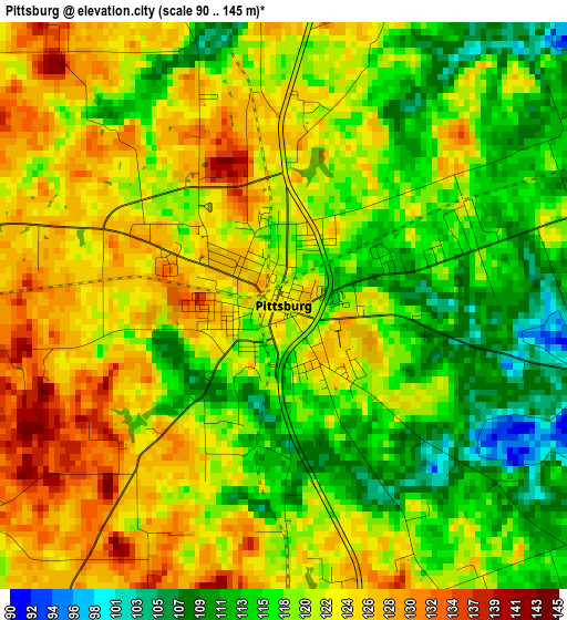 Pittsburg elevation map