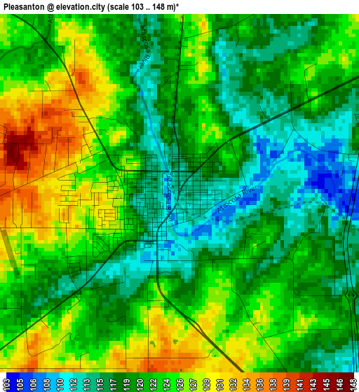 Pleasanton elevation map